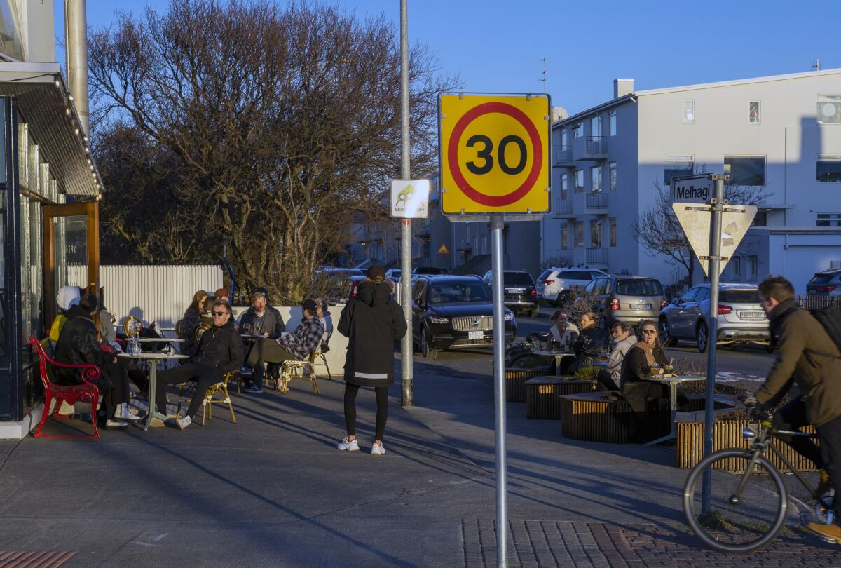 People gather at a restaurant in Reykjavik, Iceland, last week.