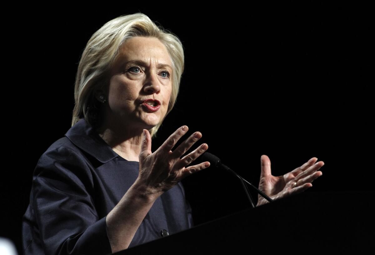Hillary Rodham Clinton speaks at the U.S. Conference of Mayors' annual meeting in San Francisco.