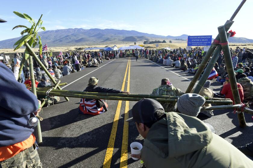 Protesters continue their opposition vigil against the construction of the Thirty Meter Telescope at Mauna Kea on the Big Island of Hawaii. Astronomers across 11 observatories on Hawaii's tallest mountain have cancelled more than 2,000 hours of telescope viewing over the past four weeks because a protest blocked a road to the summit.