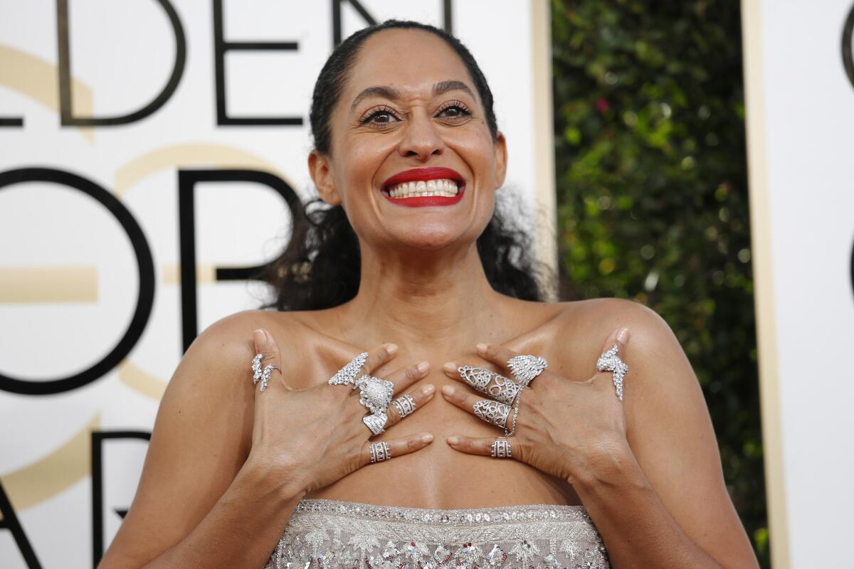 Tracee Ellis Ross arriving at the 74th Annual Golden Globe Awards show at the Beverly Hilton Hotel on January 8, 2017.