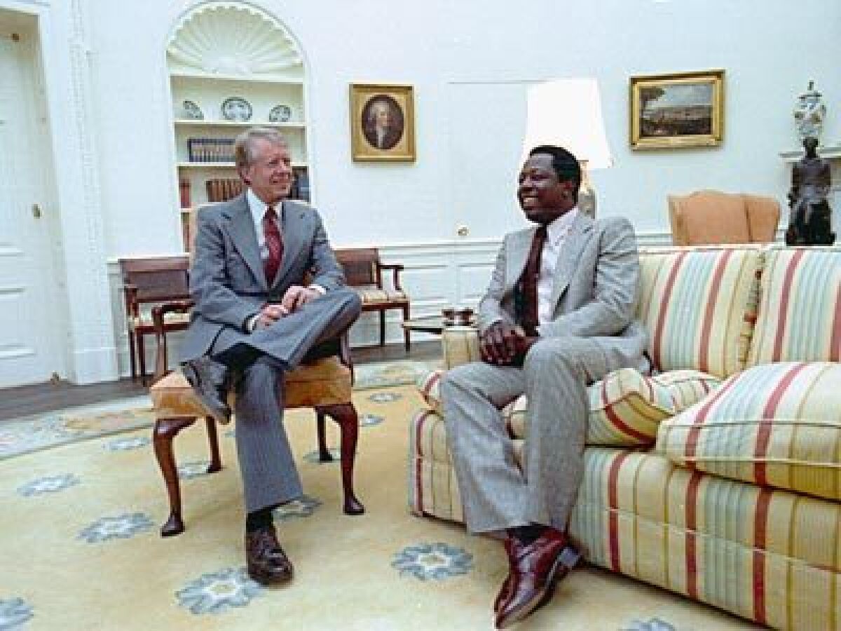 President Carter meets with Hank Aaron in the Oval Office.