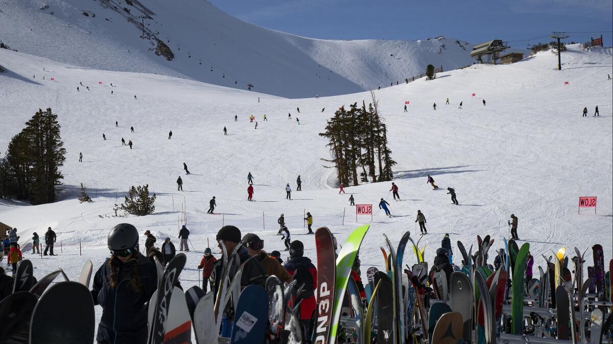 Crowds pack the slopes after a recent snowfall dumped five feet of snow on Mammoth Mountain on Jan. 19 in Mammoth Lakes, Calif.