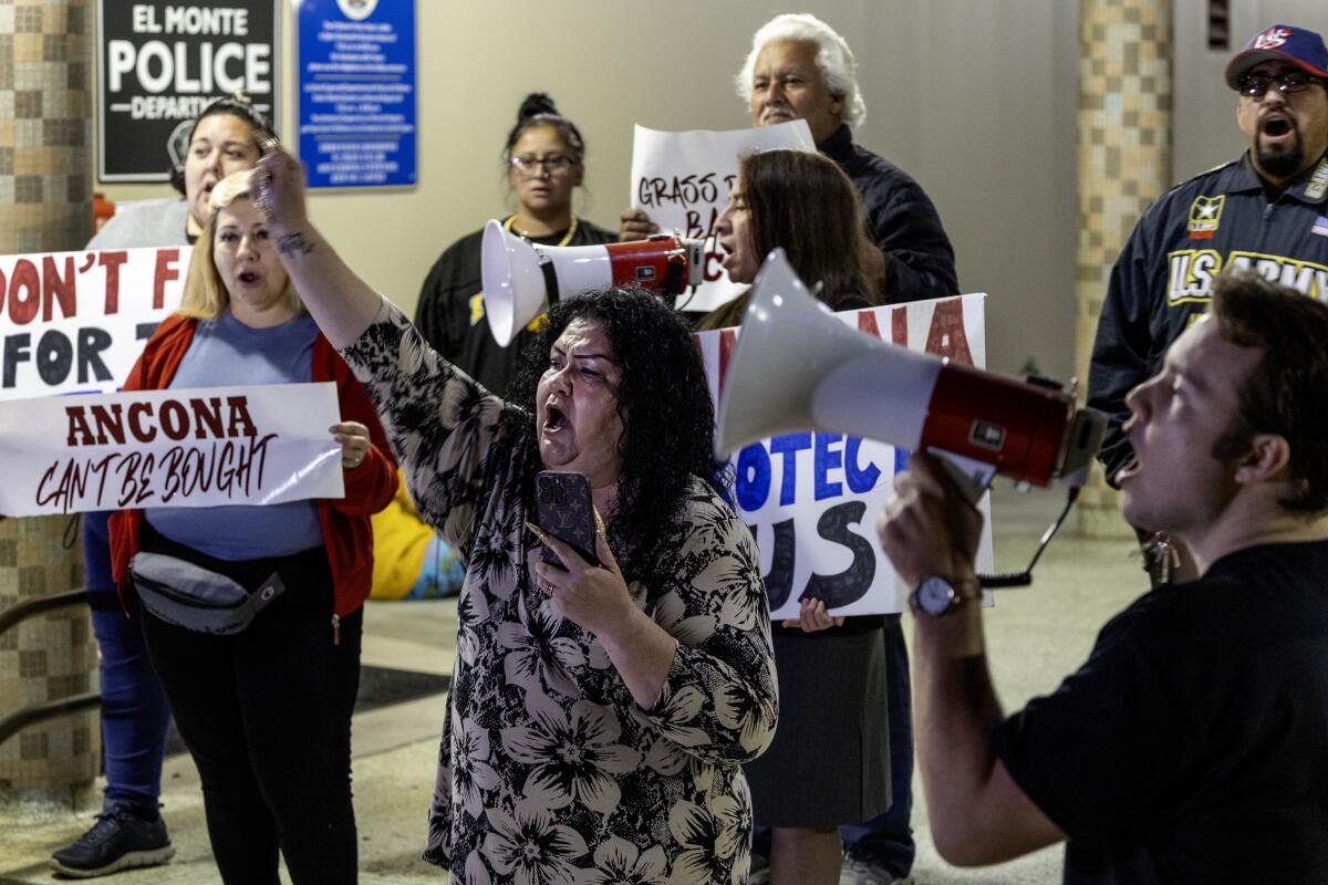 Supporters of Mayor Jessica Ancona rally and hold a press conference at El Monte City Hall in El Monte on Nov. 28.