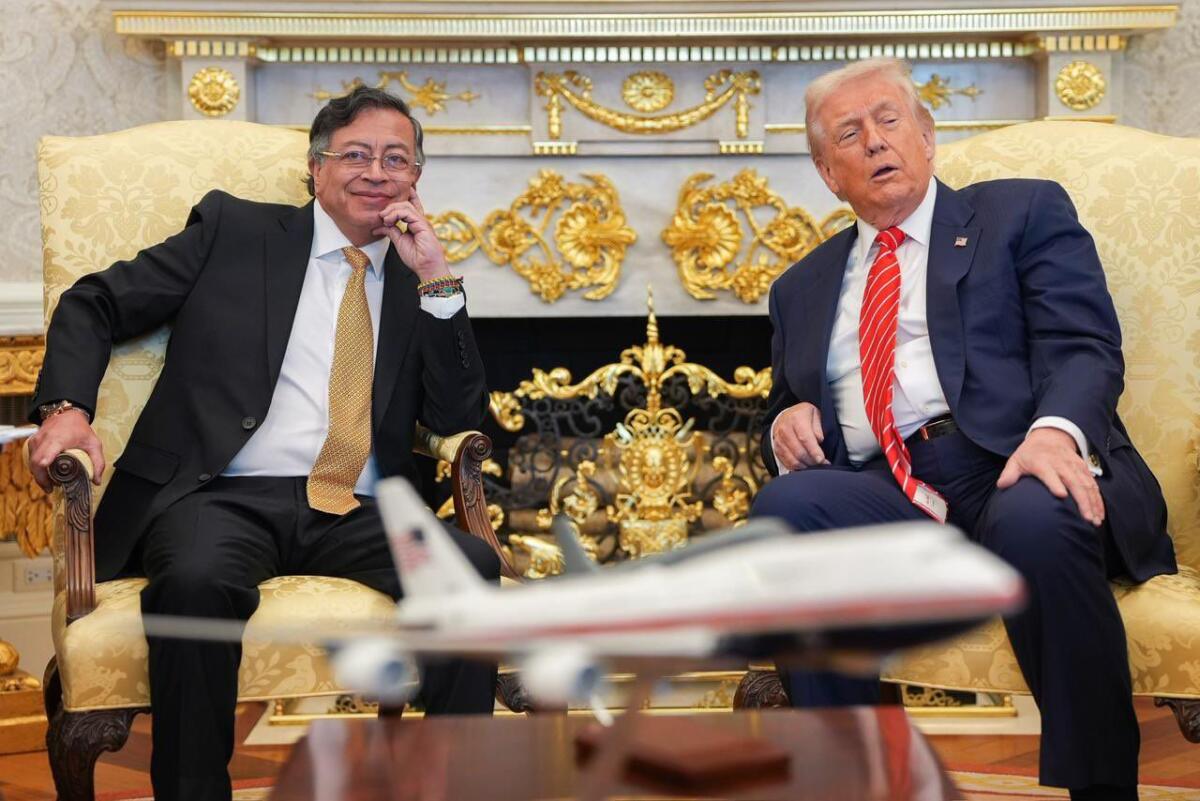 Colombian President Gustavo Petro and President Donald Trump sit in the oval office