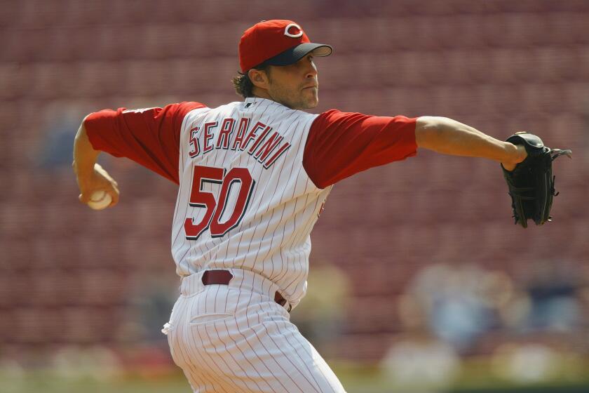 Sept. 2003 photo of Dan Serafini of the Cincinnati Reds pitching against the Pittsburgh Pirates in Cincinnati, Ohio.