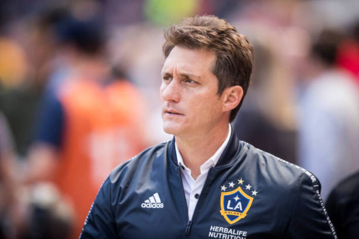 Galaxy coach Guillermo Barros Schelotto looks on May 4, 2019, against the New York Red Bulls in Harrison, N.J.