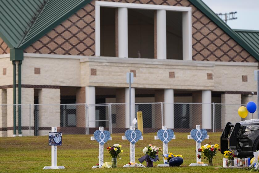 A memorial is seen at Apalachee High School after the Wednesday school shooting, Saturday, Sept. 7, 2024, in Winder, Ga. (AP Photo/Mike Stewart)