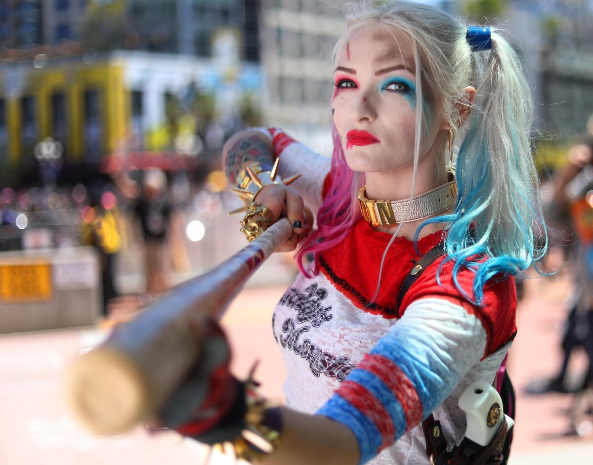 Alysia Olson of Sacramento dressed as Harley Quinn at Comic Con International.