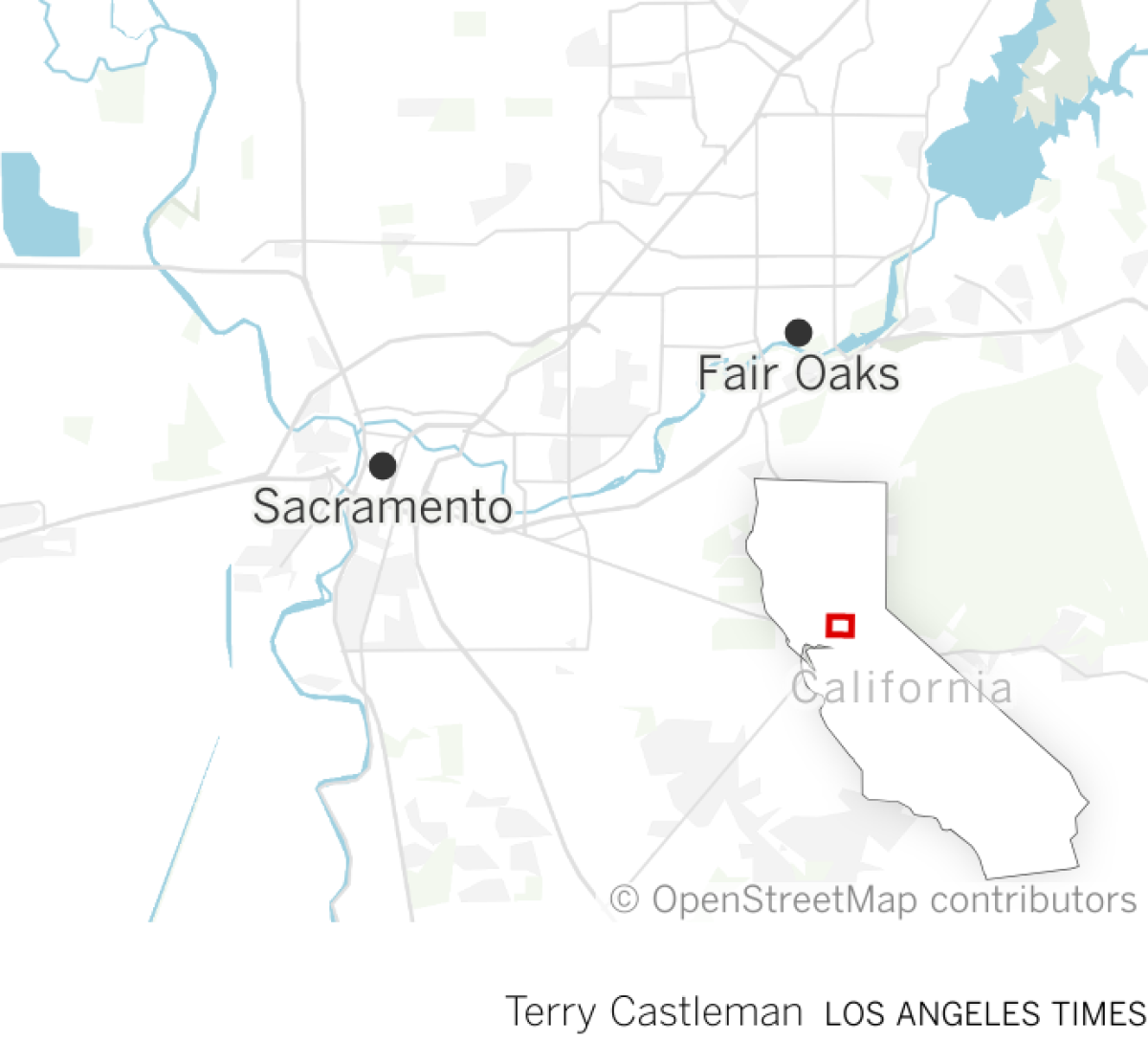 Map showing Fair Oaks, CA.