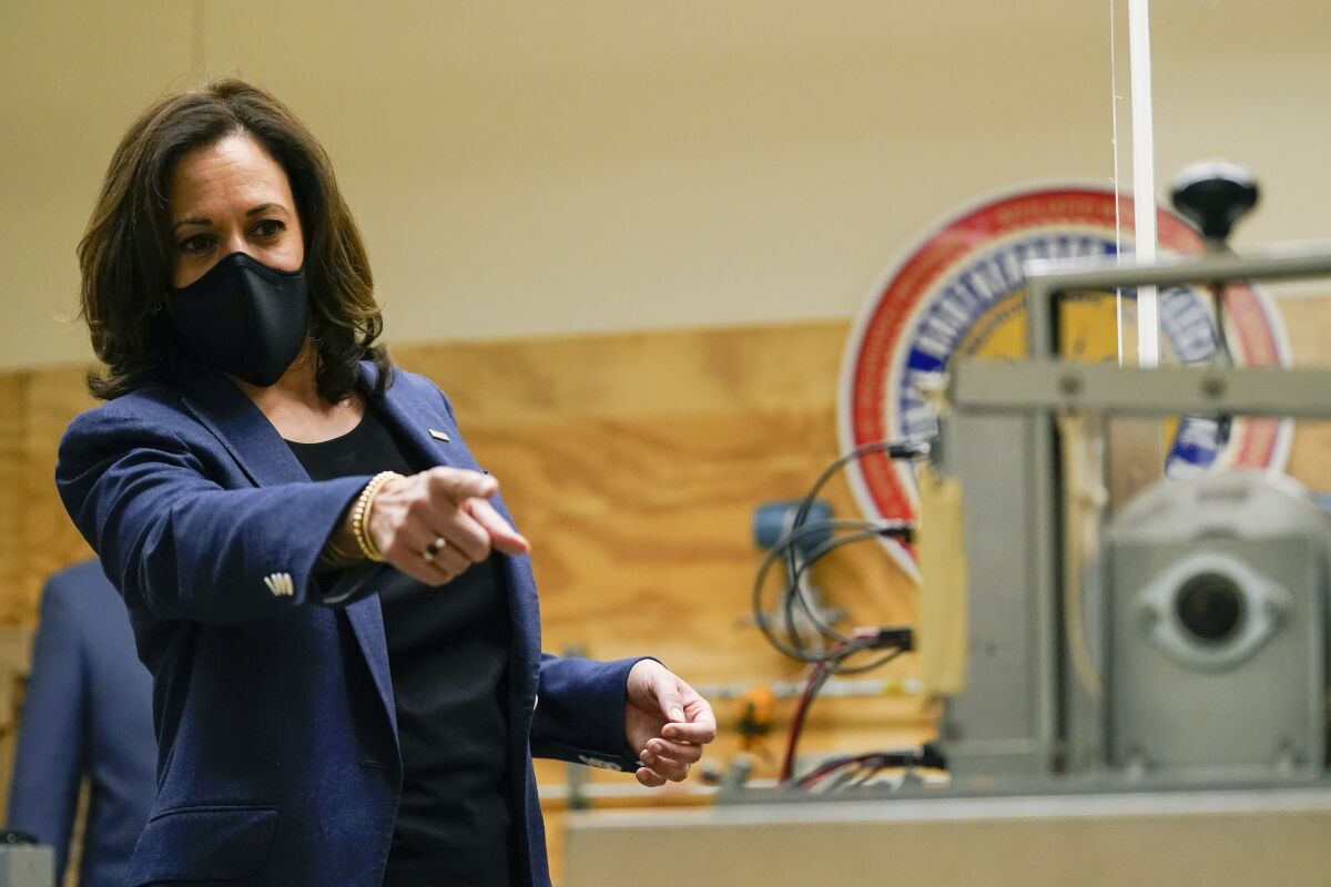 Democratic vice presidential candidate Sen. Kamala Harris (D-Calif.) campaigns in Milwaukee on Monday.