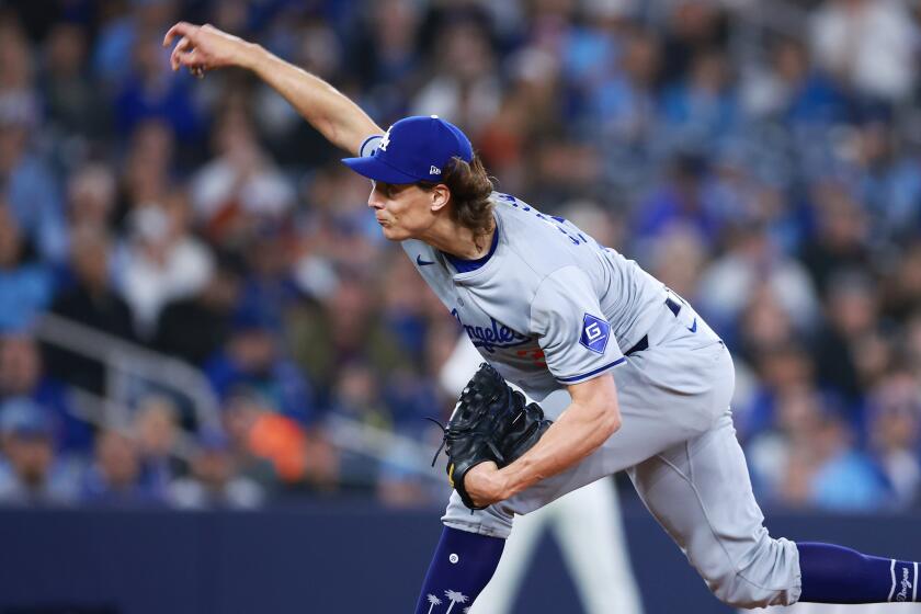 TORONTO, ON - APRIL 27: Tyler Glasnow #31 of the Los Angeles Dodgers delivers.