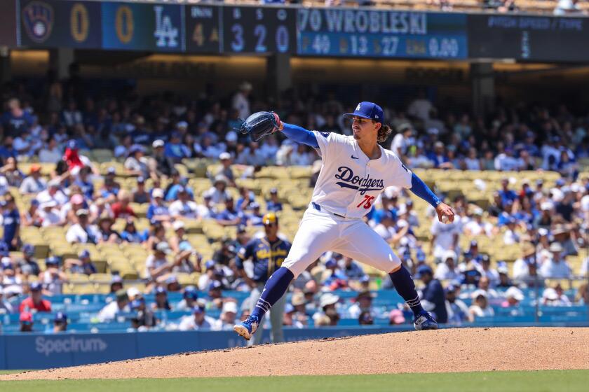 Los Angeles, CA, Sunday, July 7, 2024 - Dodgers pitcher Justin Wrobleski pitches.