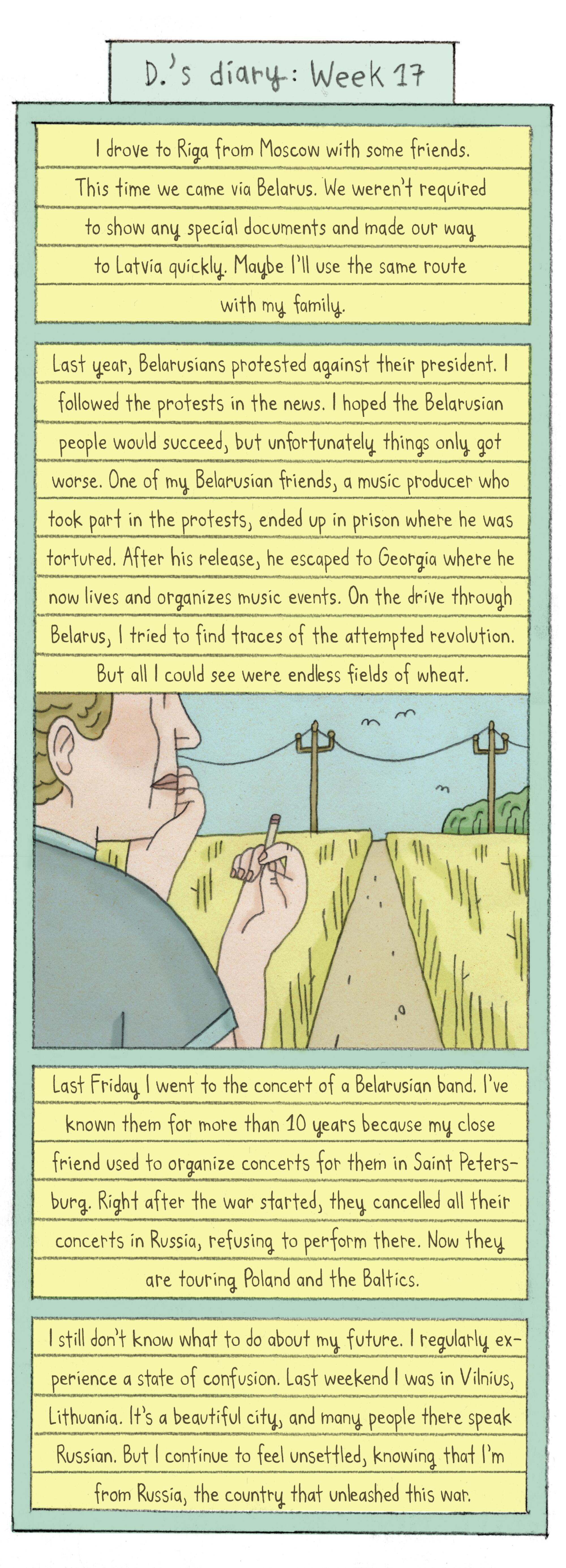 comic illustration depicting a man smoking a cigarette in endless fields of wheat.