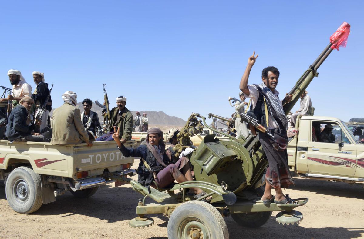 Armed Yemenis from the Awlaki tribe gather to protect southern Shabwa province from Houthi militias entering the region.