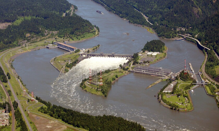 FILE - This June 3, 2011 photo, shows Bonneville Dam near Cascade Locks, Ore. The U.S. Environmental Protection Agency on Thursday, March 17, 2022, added Bradford Island, which is next to the dam, and surrounding waters of the Columbia River to its Superfund list of toxic waste sites. The U.S. Army Corps of Engineers for years dumped toxic waste on the island. (AP Photo/Rick Bowmer, File)
