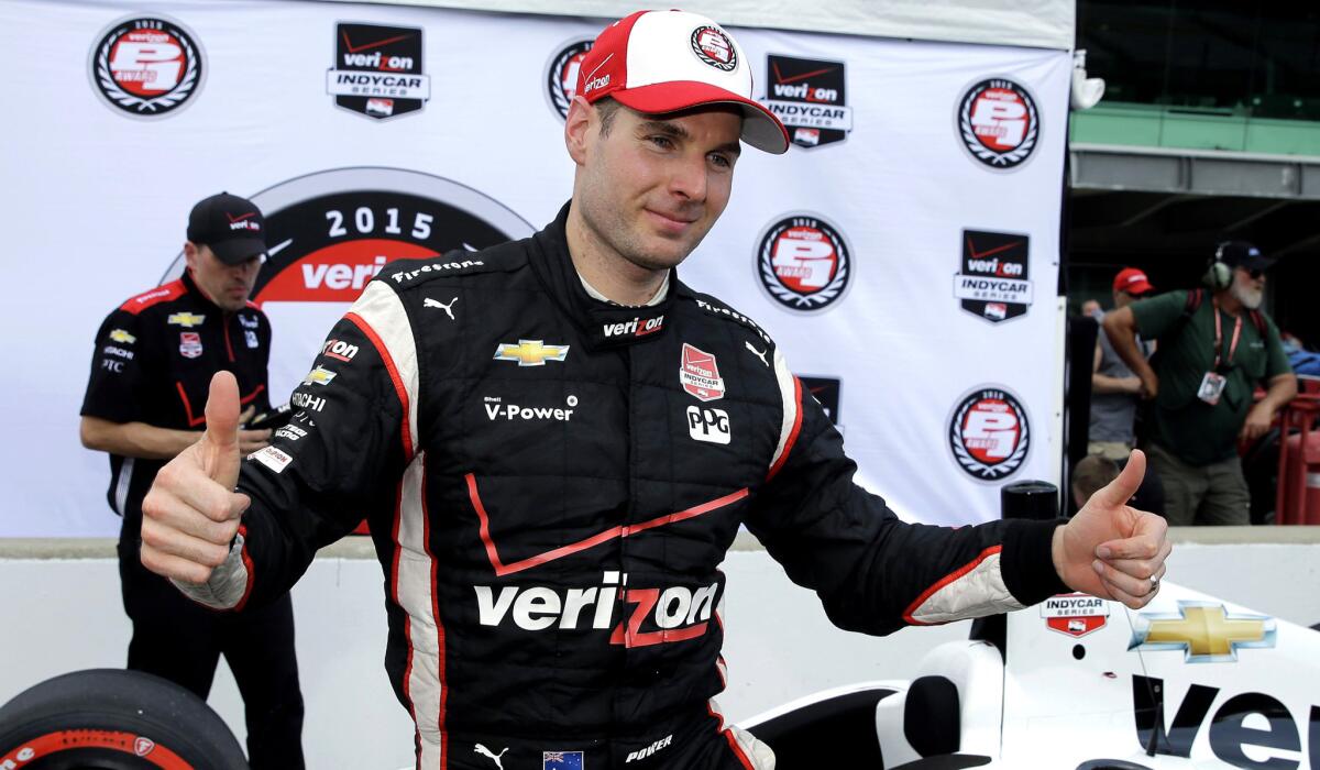 Will Power reacts Friday after securing pole position for the Grand Prix of Indianapolis, which will be run Sunday.