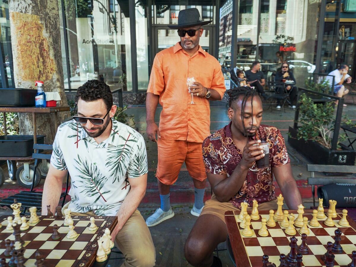 Players contemplate their next moves at DTLA Chess in downtown Los Angeles.