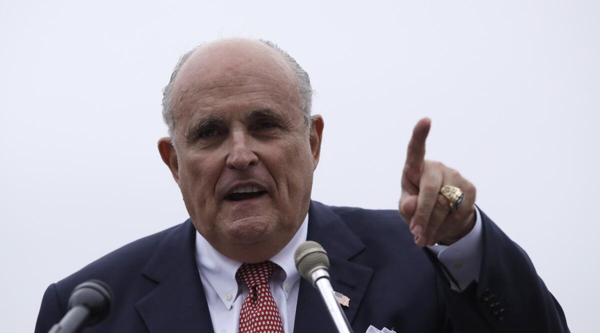 Rudolph W. Giuliani, an attorney for President Trump, speaks at a Republican campaign event in New Hampshire on Aug. 1.
