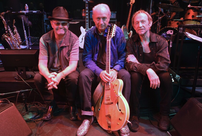 Micky Dolenz, left, Michael Nesmith and Peter Tork, photographed in 2012 in San Diego, will reunite at the Sept. 16 Los Angeles stop on the Monkees' 50th anniversary tour.