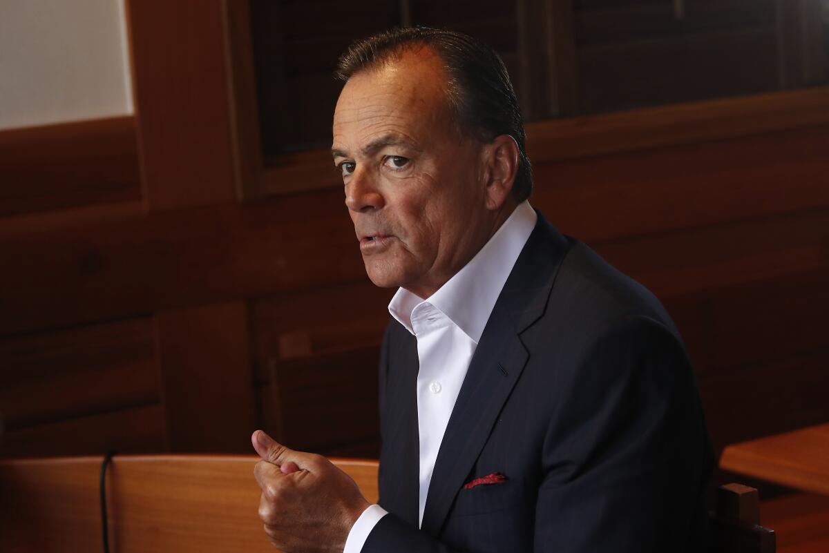 A closeup of Rick Caruso, talking.