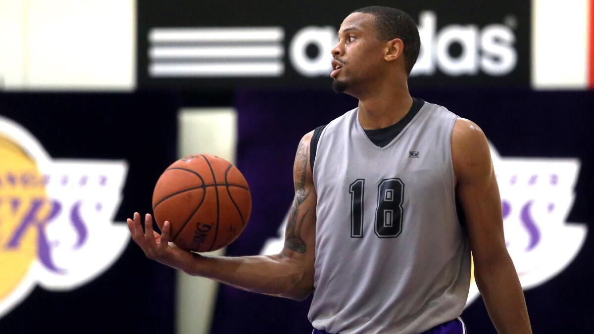 Bryce Dejean-Jones participates in a workout for the Lakers before the 2015 NBA draft.