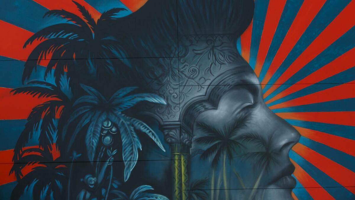 A close up look of a mural by Beau Stanton.
