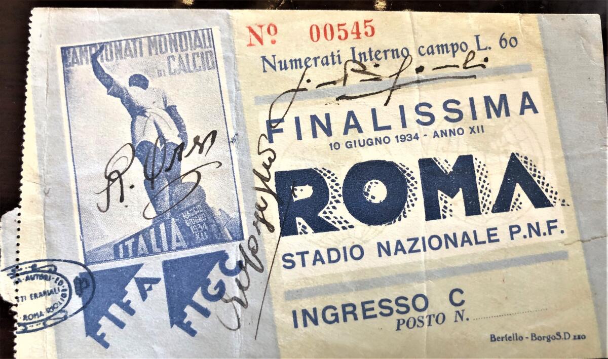 Mohammed Abdullateef's collection includes this rare 1934 World Cup final ticket signed by three players.