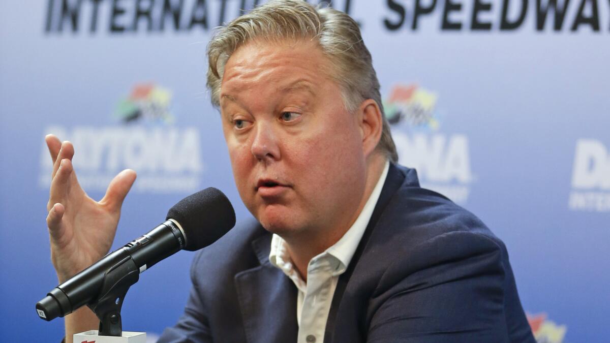 NASCAR Chairman Brian France answers questions during a news conference at Daytona International Speedway on July 5. France has implemented many changes since taking over NASCAR from his father in 2003.