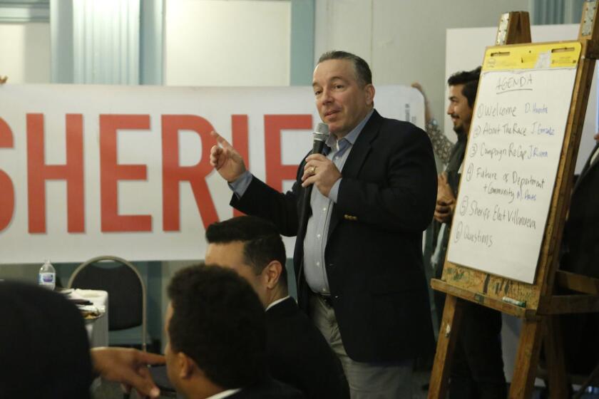 LOS ANGELES, CA-NOVEMBER 20, 2018: Alex Villanueva speaks at a community reception hosted by Citizens PAC and SEIU, groups that financially backed candidate Alex Villanueva for L.A. County Sheriff. (Katie Falkenberg / Los Angeles Times)