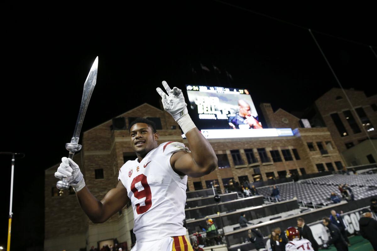 USC receiver JuJu Smith-Schuster leads Trojans fans in song after beating the Colorado Buffaloes on Nov. 13.