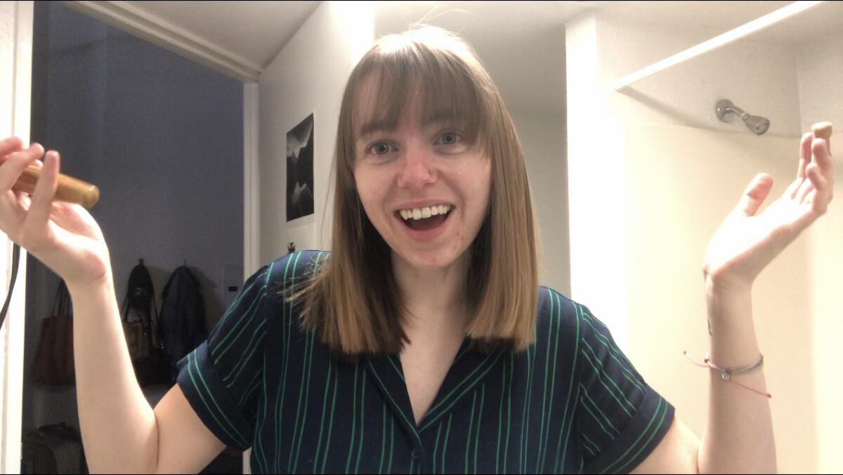Sara Butler after her home haircut.