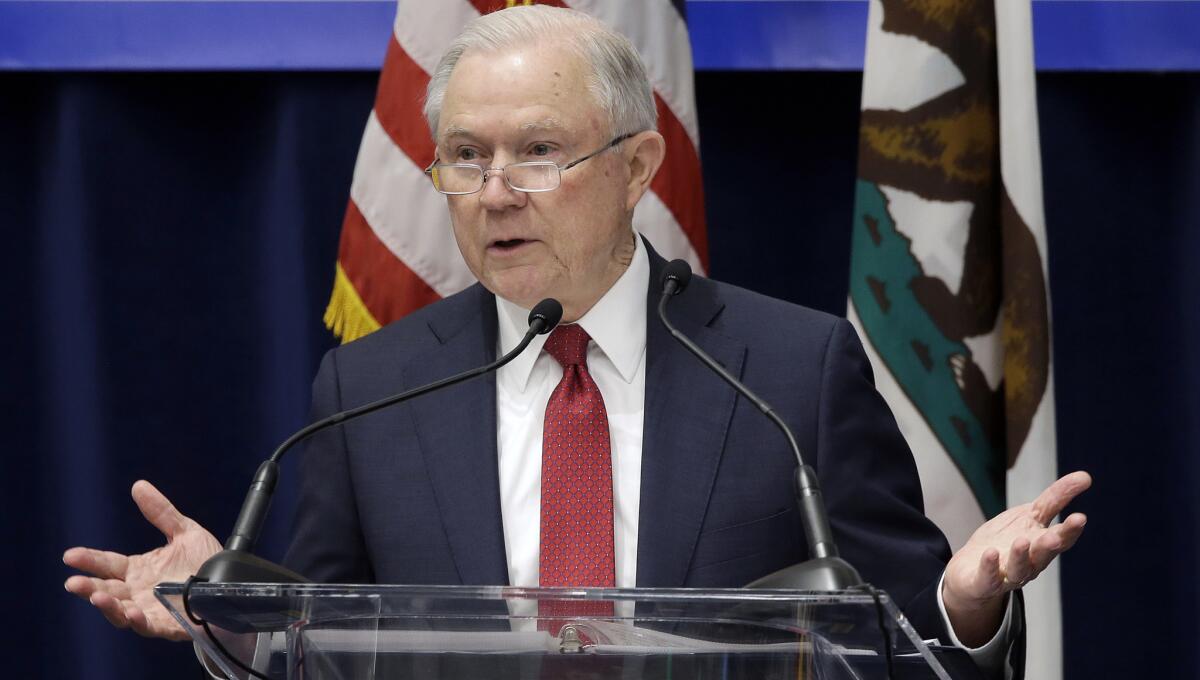 U.S. Atty. Gen. Jeff Sessions addresses the California Peace Officers' Assn. in Sacramento on March 7.