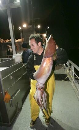 Robert Carbajal shows Humboldt squid, taken in Southland waters.