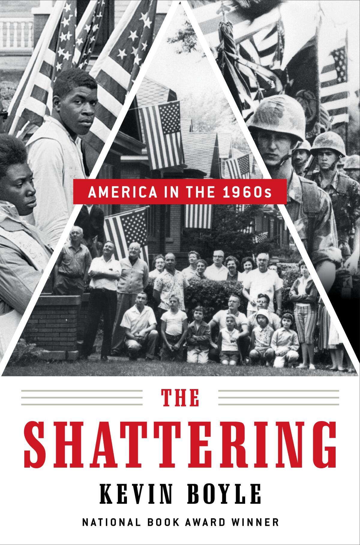 Book cover for "The Shattering" has various black-and-white images 