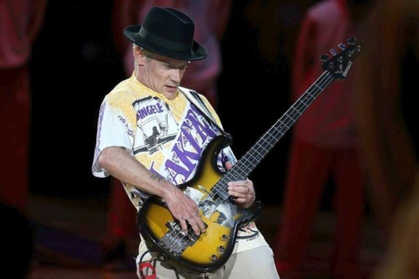 Flea played the national anthem before the Los Angeles Lakers took on the Houston Rockets on May 12 in Game 5 of the Western Conference playoffs.