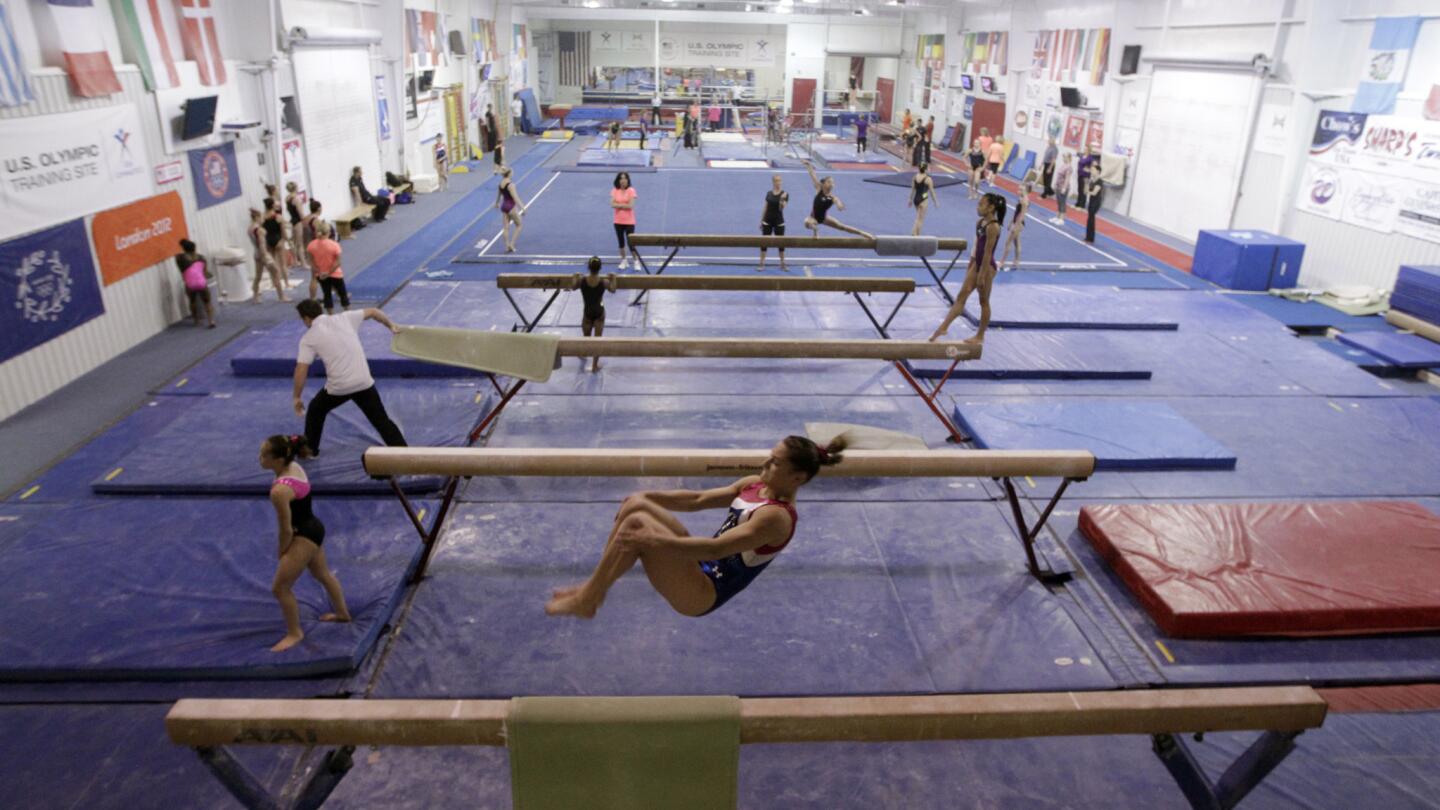 Members of the U.S. national women's gymnastics team and invited guests take part in a training session at Karolyi Ranch.