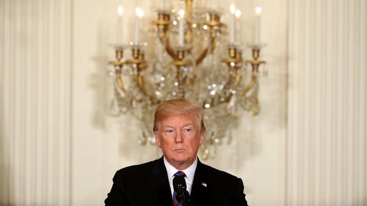 President Donald Trump at a news conference at the White House on April 3, 2018.