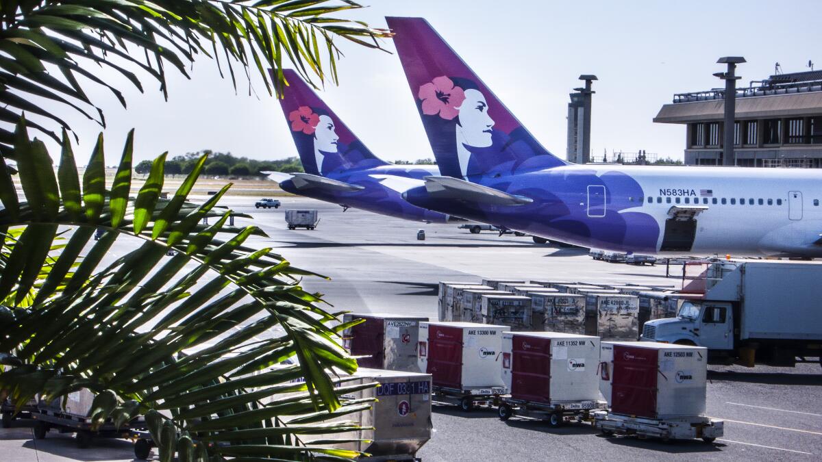 A Hawaiian Airlines Boeing 767 at Daniel K. Inouye International Airport in Honolulu.