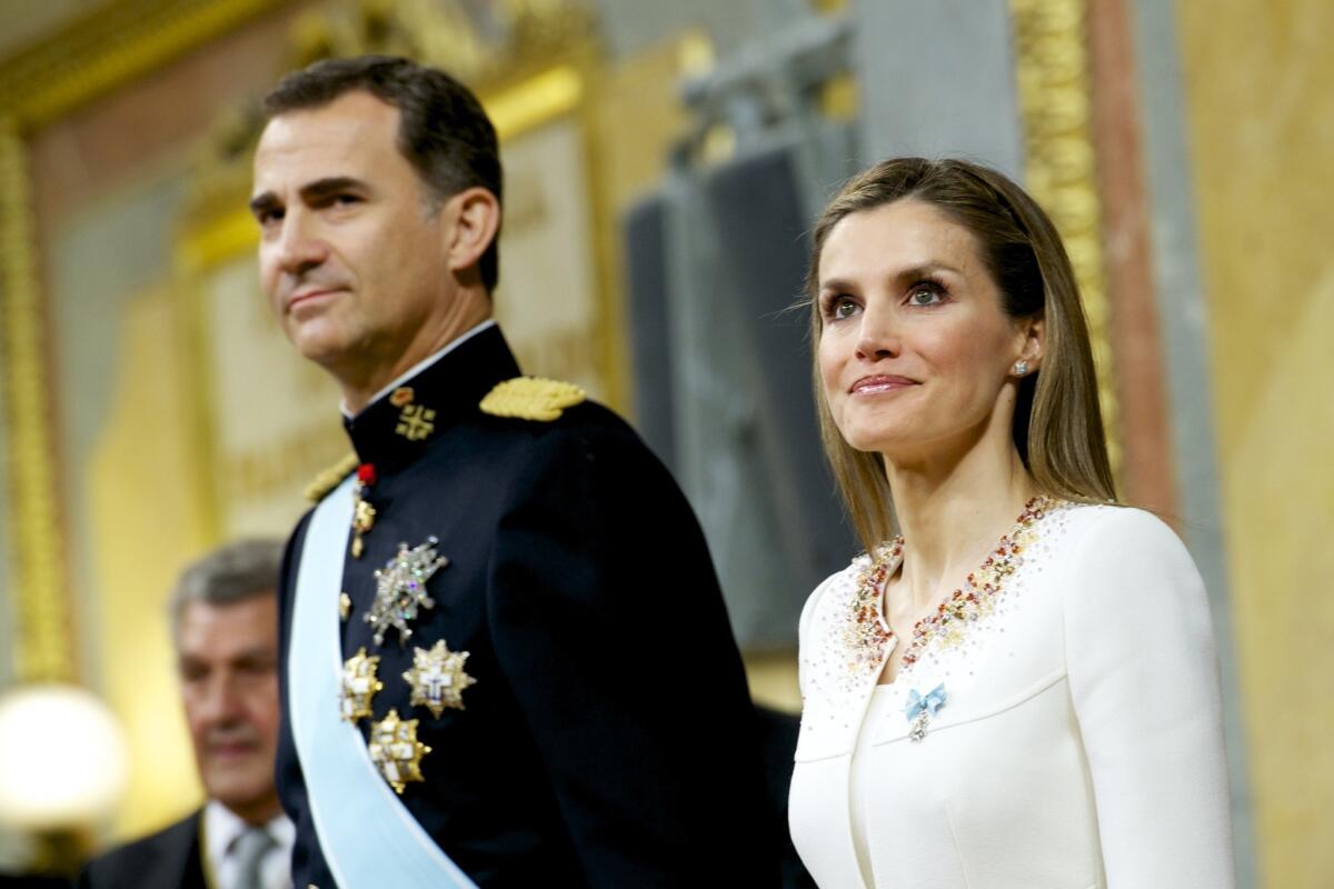 King Felipe VI of Spain and Queen Letizia of Spain during his inauguration at the Parliament (Congreso de los Diputados) on June 19, 2014 in Madrid, Spain.