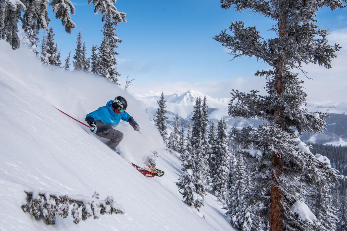 A skier descends Crested Butte Mountain Resort's Teocalli Bowl.