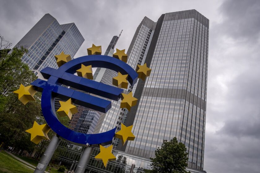 Foto tomada el 23 de mayo de 2023 de la sede del Banco Central Europeo en Fráncfort, Alemania. (Foto AP /Michael Probst)