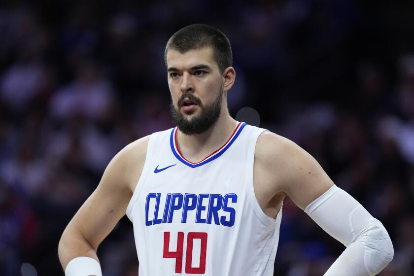 Los Angeles Clippers' Ivica Zubac plays during an NBA basketball game.