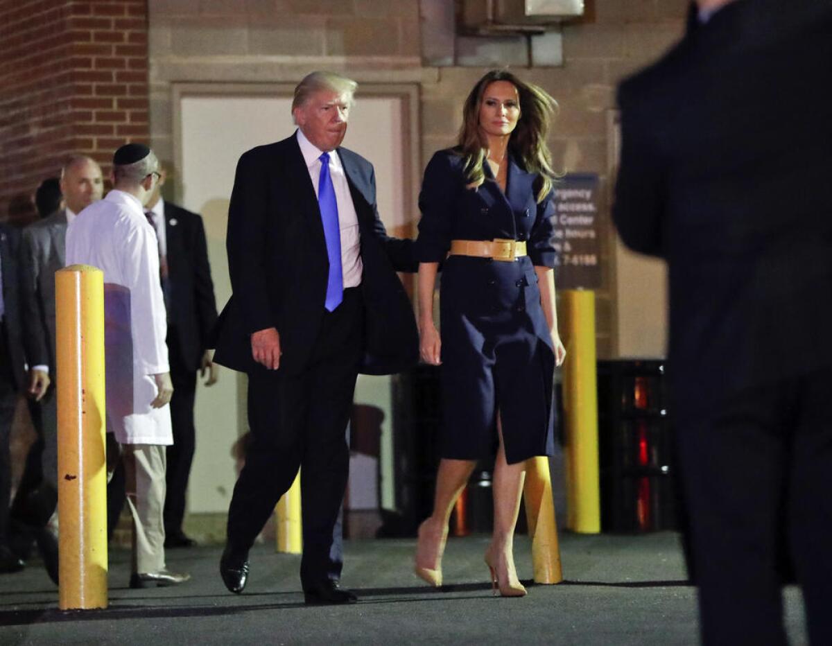 President Trump and First Lady Melania Trump leave MedStar Washington Hospital Center, where Rep. Steve Scalise (R-La.) was taken after being shot.