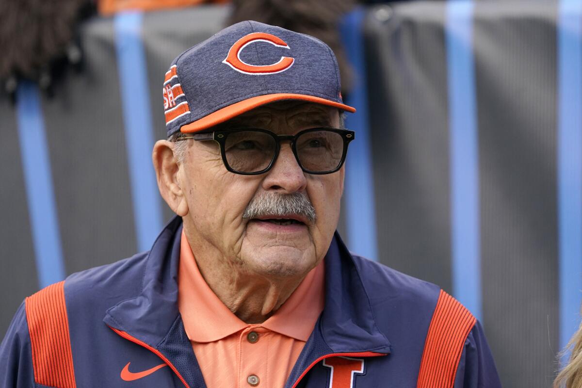 Chicago Bears legend Dick Butkus watches from the sideline during a game between the Bears and Houston Texans.