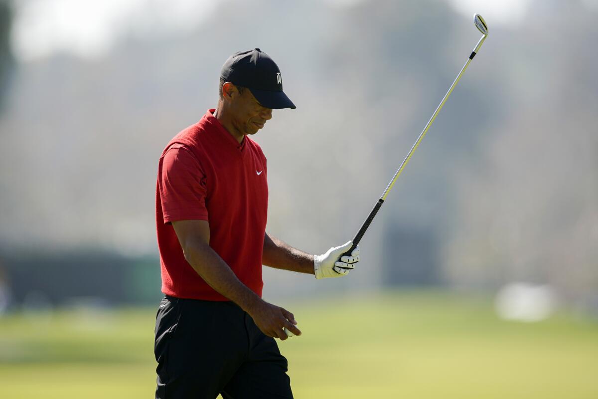 Tiger Woods reacts after birdieing No. 17 during the final round of the Genesis Invitational on Feb. 16, 2020.