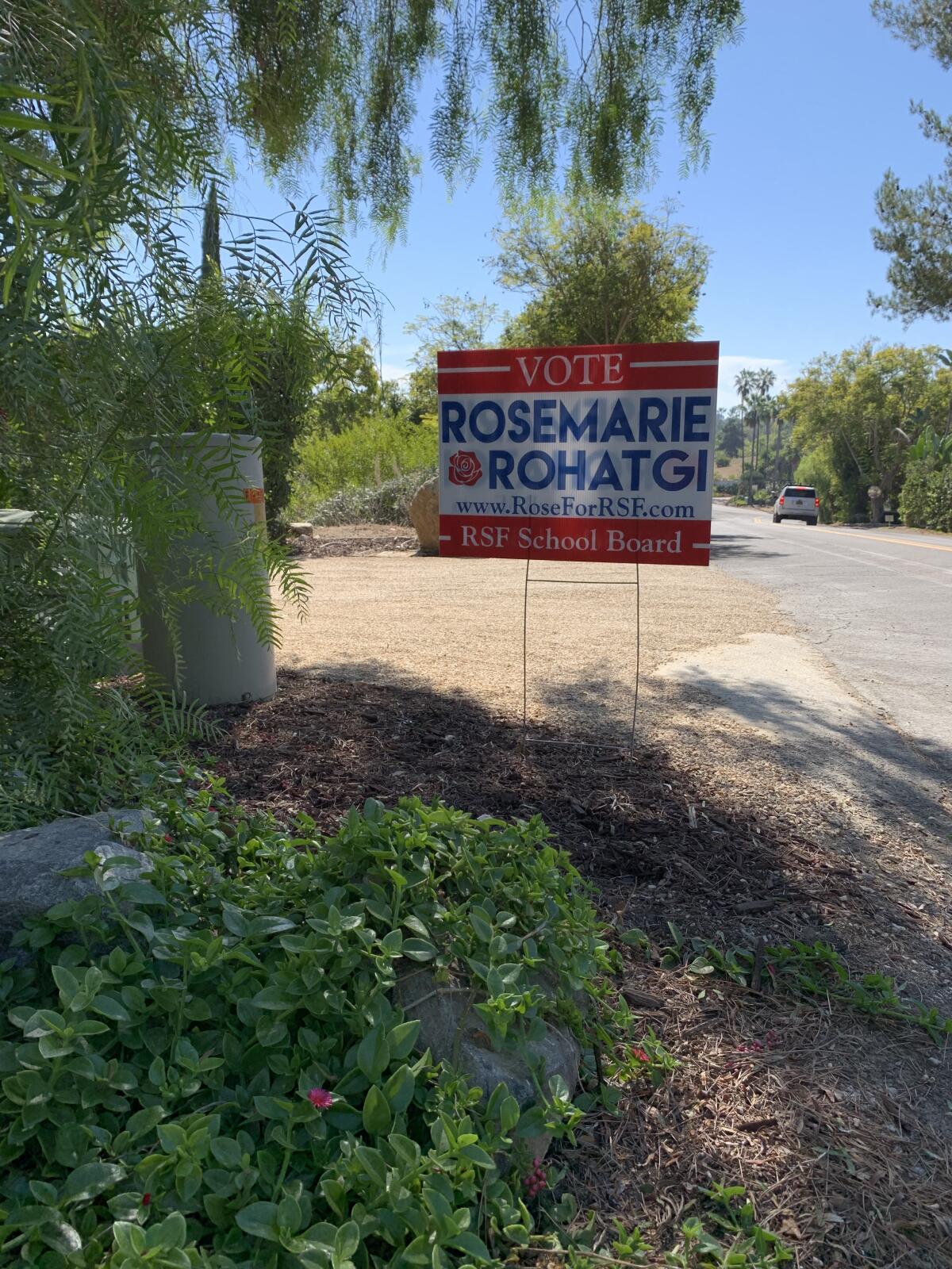 RSF School board candidate Rosemarie Rohatgi had 25 signs stolen during the election season.