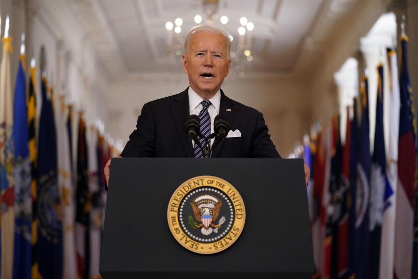 President Joe Biden speaks about the COVID-19 pandemic during a prime-time address from the East Room of the White House, Thursday, March 11, 2021, in Washington. (AP Photo/Andrew Harnik)