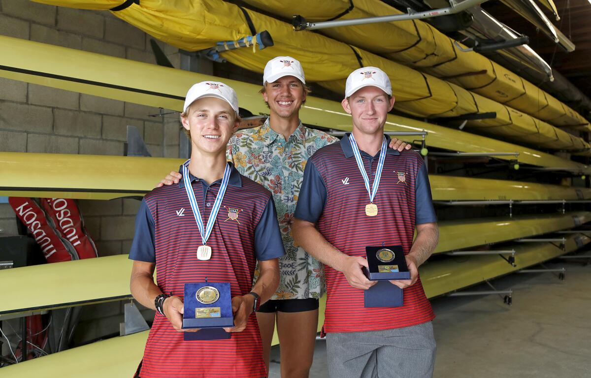 Adam Casler, Travis O'Neil and Aidan Murphy, from left, of the Newport Aquatic Center.