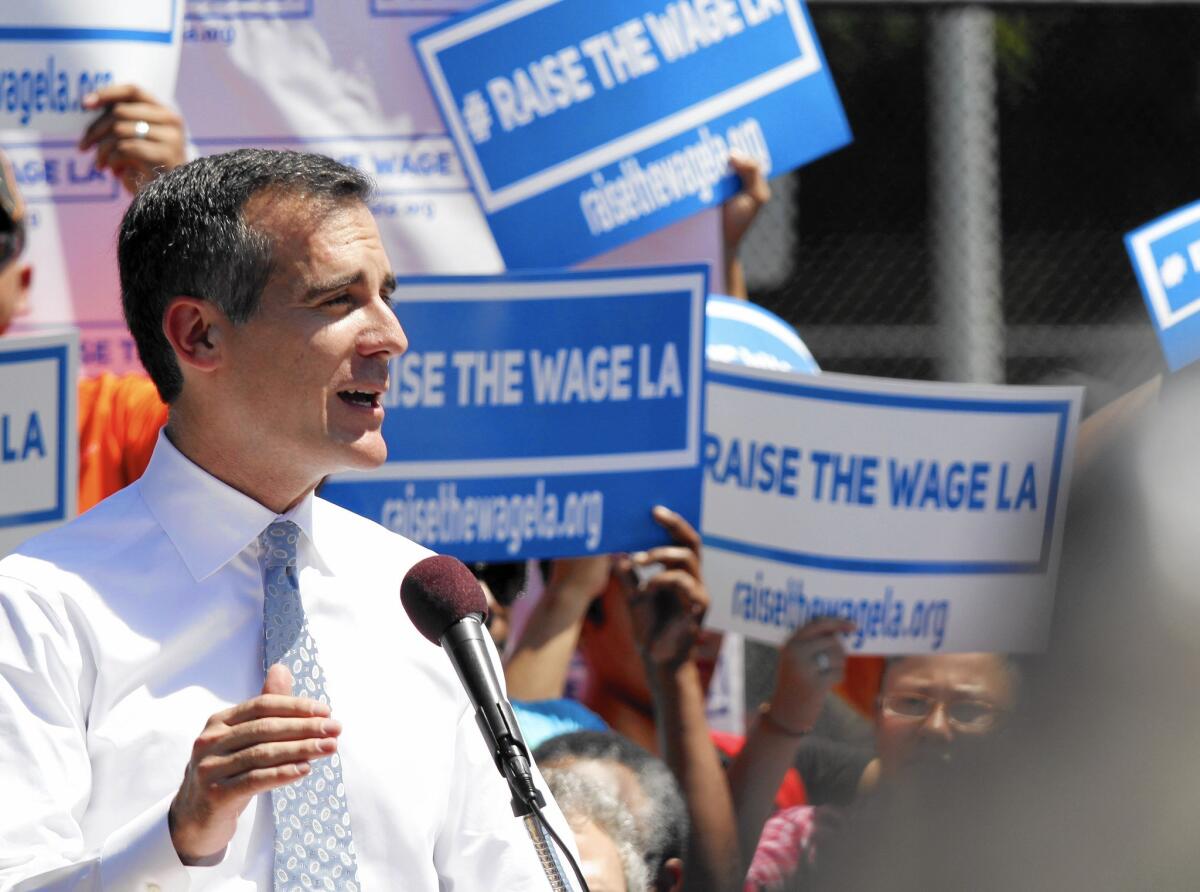 Los Angeles Mayor Eric Garcetti has said he wants the City Council to vote on the wage hike by January.