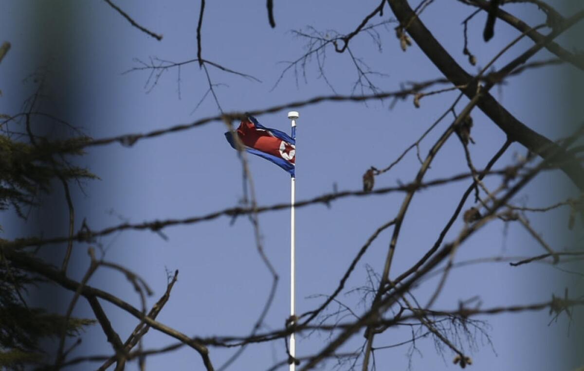The North Korean flag flies over that country's embassy in Beijing last month.